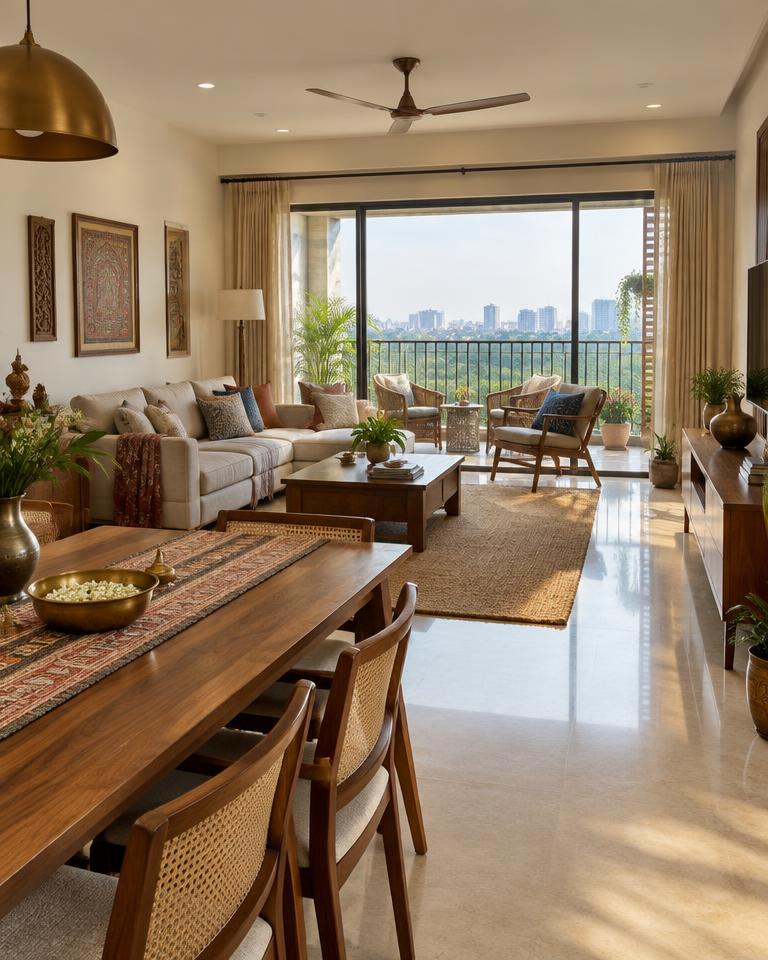 Bright family apartment with living and dining areas
