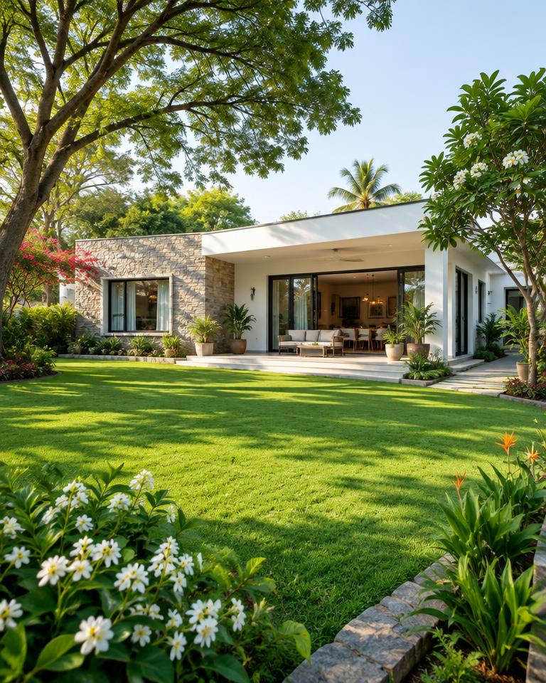 Garden villa with a generous lawn